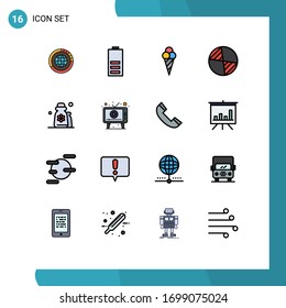 Modernes Set von 16 flachen, farbigen Linien und Symbolen wie Gravitation; Zentrum; elektrisch, Kegel; Design-Elemente für kreative Vektorillustrationen am Strand