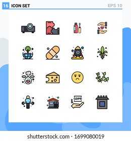 Modern Set of 16 Flat Color Filled Lines and symbols such as world; earth; shade; wedding; sharing Editable Creative Vector Design Elements