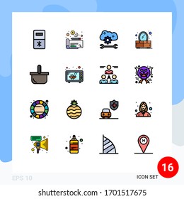 Modern Set of 16 Flat Color Filled Lines and symbols such as picnic; food; cloud service configure; basket; dresser Editable Creative Vector Design Elements