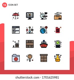 Modern Set of 16 Flat Color Filled Lines Pictograph of search; engine; bulb; communication; business Editable Creative Vector Design Elements