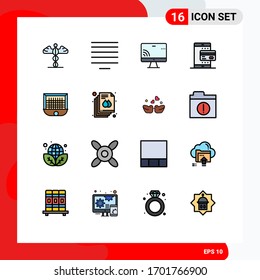 Modern Set of 16 Flat Color Filled Lines Pictograph of gate; smartphone; monnitor; payment; mobile Editable Creative Vector Design Elements