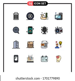Modern Set of 16 Flat Color Filled Lines and symbols such as chat; hardware; gym; desktop; muscle Editable Creative Vector Design Elements