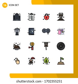 Modern Set of 16 Flat Color Filled Lines and symbols such as plumbing; mechanical; lock; tribune; podium Editable Creative Vector Design Elements