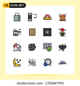 Modern Set of 16 Flat Color Filled Lines Pictograph of baking; rice cooker; drawing; kitchen; price Editable Creative Vector Design Elements