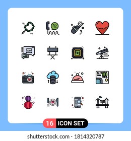 Conjunto moderno de 16 líneas llenas de color plano y símbolos como gdpr; hospital; limpiador; cardiograma; elementos de diseño de vectores creativos editables de anatomía
