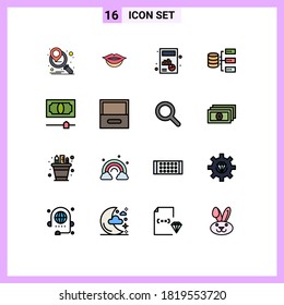 Conjunto moderno de 16 líneas llenas de color plano Pictograma del gabinete; dinero; gráfico; crédito; elementos de diseño de vectores creativos editables de almacenamiento