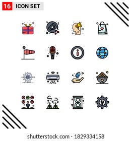 Modern Set of 16 Flat Color Filled Lines and symbols such as flag; air; campaign; love; shopping bag Editable Creative Vector Design Elements