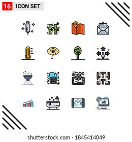 Modern Set of 16 Flat Color Filled Lines and symbols such as ecology; text; map; message; email Editable Creative Vector Design Elements