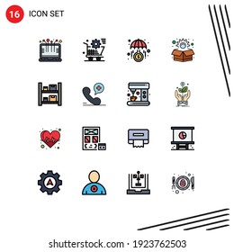 Modern Set of 16 Flat Color Filled Lines Pictograph of boxes; box; store; package; investment Editable Creative Vector Design Elements
