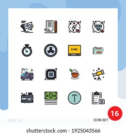 Modern Set of 16 Flat Color Filled Lines Pictograph of wedding; heart; notepad; diamond; love Editable Creative Vector Design Elements