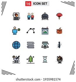 Modern Set of 16 Flat Color Filled Lines and symbols such as chinese; hand; deal; fan; space Editable Creative Vector Design Elements