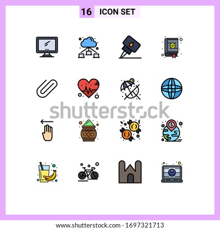 Modern Set of 16 Flat Color Filled Lines Pictograph of binder; coding; engine; design; bookmarks Editable Creative Vector Design Elements