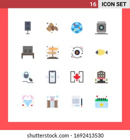 Modern Set of 16 Flat Colors and symbols such as sleep; furniture; globe; bed; food Editable Pack of Creative Vector Design Elements