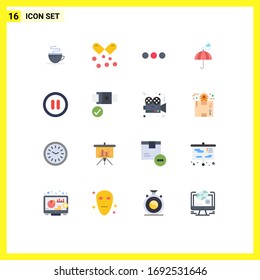 Conjunto moderno de 16 colores planos y símbolos como el clima; lluvia; píldoras omega; camping; paquete editable de signo de elementos de diseño de vectores creativos