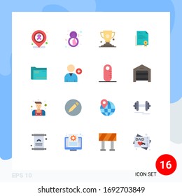 Modern Set of 16 Flat Colors and symbols such as paper; legal document; achievement; diploma; certificate Editable Pack of Creative Vector Design Elements