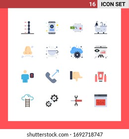 Modern Set of 16 Flat Colors Pictograph of health; air; flow; hub; bathroom Editable Pack of Creative Vector Design Elements