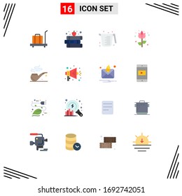Modernes Set von 16 Flachfarben, Bild von Rauch; Pflanze; Backen; Blume; Dekorationspaket Bearbeitbar für kreative Vektorillustration-Design-Elemente