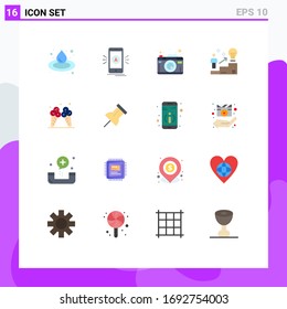 Modernes Set von 16 Flachfarben, Pictograph von Eis; Idee; Kamera; Nutzer; Ladder Editable Pack von Design-Elementen für kreative Vektorillustration