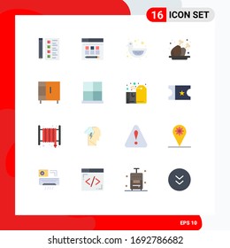 Conjunto moderno de 16 colores planos y símbolos como el hogar; placa; pato bebé; carne; paquete editable de pollo con elementos de diseño de vectores creativos