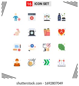Modern Set of 16 Flat Colors and symbols such as rabbit; bynny; chemistry; skincare; foam Editable Pack of Creative Vector Design Elements