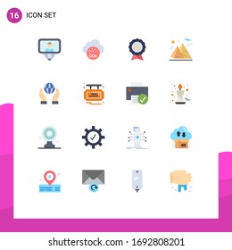 Modern Set of 16 Flat Colors Pictograph of travel; nature; badge; hiking; trusted Editable Pack of Creative Vector Design Elements