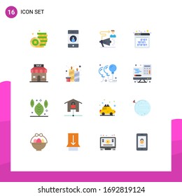 Modern Set of 16 Flat Colors and symbols such as discount; interface; campaign; code; megaphone Editable Pack of Creative Vector Design Elements