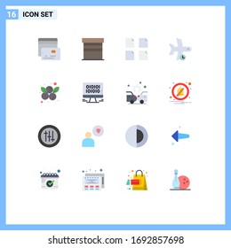 Modern Set of 16 Flat Colors and symbols such as blueberry; berry; files; transportation; plane Editable Pack of Creative Vector Design Elements