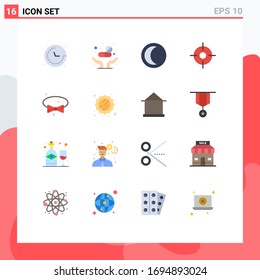 Modern Set of 16 Flat Colors Pictograph of tie; bow; moon; maps; gps Editable Pack of Creative Vector Design Elements