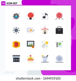 Modern Set of 16 Flat Colors and symbols such as ship; target; nodes; sport; media Editable Pack of Creative Vector Design Elements