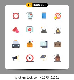 Conjunto moderno de 16 colores planos y símbolos como el corazón; enfoque; seguimiento; objetivo; paquete editable por contraseña de elementos de diseño de vectores creativos