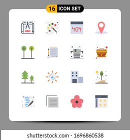 Modern Set of 16 Flat Colors Pictograph of plant; leaves; interface; eco; map Editable Pack of Creative Vector Design Elements