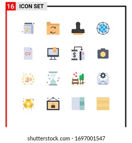 Conjunto moderno de 16 fotografías de colores planos de la ciencia; educación; sello; cv; paquete editable en red de elementos de diseño de vectores creativos