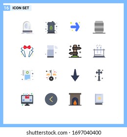 Modern Set of 16 Flat Colors Pictograph of bow; fast food; oil; drink; right Editable Pack of Creative Vector Design Elements