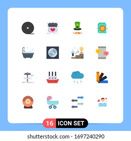 Modern Set of 16 Flat Colors and symbols such as clean; settings; shield; gear; document Editable Pack of Creative Vector Design Elements
