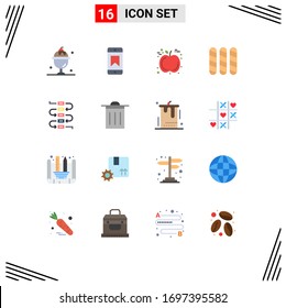 Modern Set of 16 Flat Colors and symbols such as trash; virtuoso; fruit; note; loaf Editable Pack of Creative Vector Design Elements
