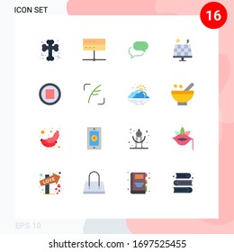 Modern Set of 16 Flat Colors Pictograph of solar; environment; server; energy; sms Editable Pack of Creative Vector Design Elements