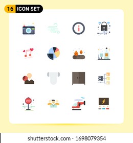 Modern Set of 16 Flat Colors and symbols such as lyrics; music node; info; security; lock Editable Pack of Creative Vector Design Elements