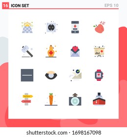 Conjunto moderno de 16 colores planos Pictograma de sierra; alimentos; enchufe; manzana; paquete editable de seguridad de elementos de diseño de vectores creativos