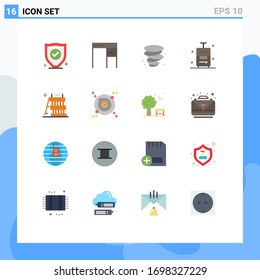 Modern Set of 16 Flat Colors Pictograph of tools; construction; weather; barrier; travel Editable Pack of Creative Vector Design Elements