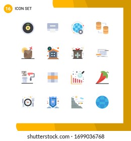 Modern Set of 16 Flat Colors Pictograph of juice; share; world; storage; server Editable Pack of Creative Vector Design Elements
