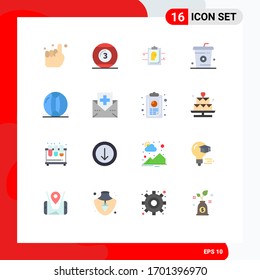 Modern Set of 16 Flat Colors and symbols such as meal; drinks; snooker; cooking; user id Editable Pack of Creative Vector Design Elements