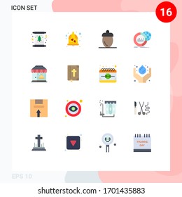 Modern Set of 16 Flat Colors and symbols such as world; chart; wedding bell; big; fruits Editable Pack of Creative Vector Design Elements