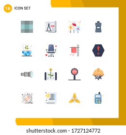 Modern Set of 16 Flat Colors and symbols such as chair; plant; heart; earth; cleaning Editable Pack of Creative Vector Design Elements