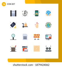 Modern Set of 16 Flat Colors Pictograph of bucket; world; summer; globe; shopping Editable Pack of Creative Vector Design Elements