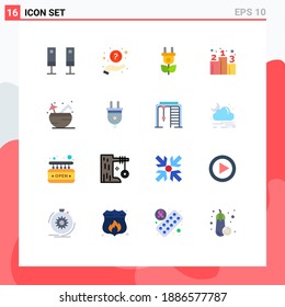 Conjunto moderno de 16 colores planos y símbolos como la bebida; playa; eco; estrategia; posición Paquete editable de elementos de diseño de vectores creativos