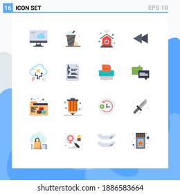 Modern Set of 16 Flat Colors Pictograph of share; network; internet of things; connect; rewind Editable Pack of Creative Vector Design Elements