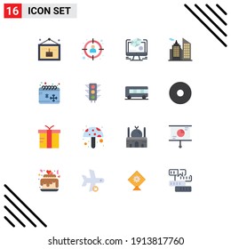Modernes Set mit 16 Flachfarben-Pictograph von Kälte; Büro; Ziel; Unternehmen; Zeichenpaket für Bearbeitbare Vektordesign-Elemente