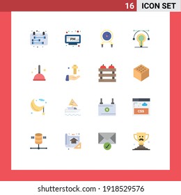 Conjunto moderno de 16 imágenes de color plano de escoba; idea; rápido; educación; paquete editable de formación de elementos de diseño de vectores creativos