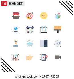Modern Set of 16 Flat Colors and symbols such as diving pass; beach; pepperoni; map; process Editable Pack of Creative Vector Design Elements