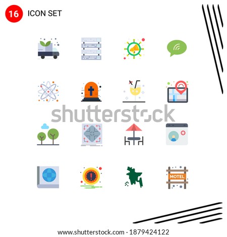 Modern Set of 16 Flat Colors Pictograph of study; chemistry; seo; chemical; chating Editable Pack of Creative Vector Design Elements
